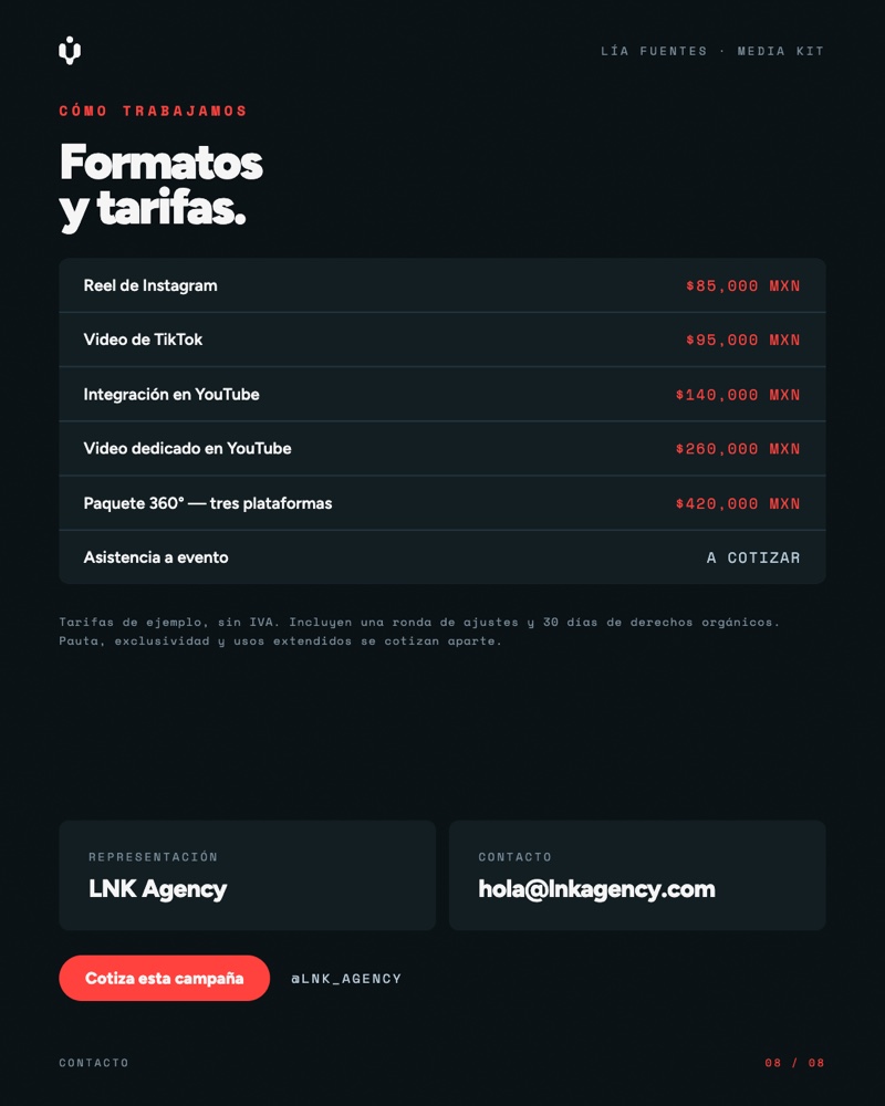 Media kit tarifas